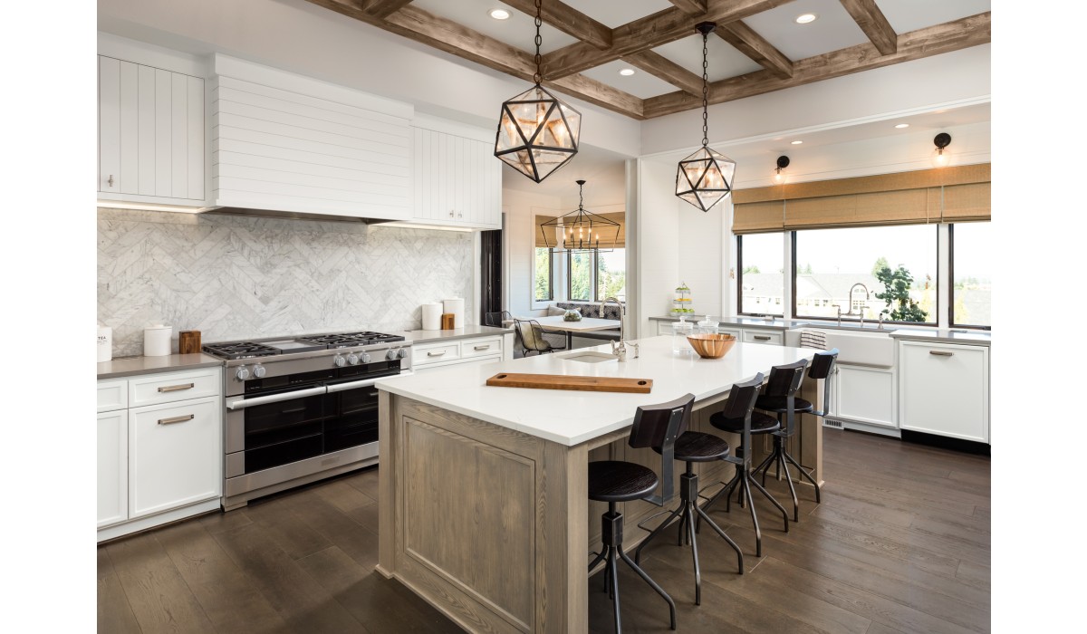 trendy-kitchen-lighting-theindependence Modern white kitchen, with beautiful light pendants