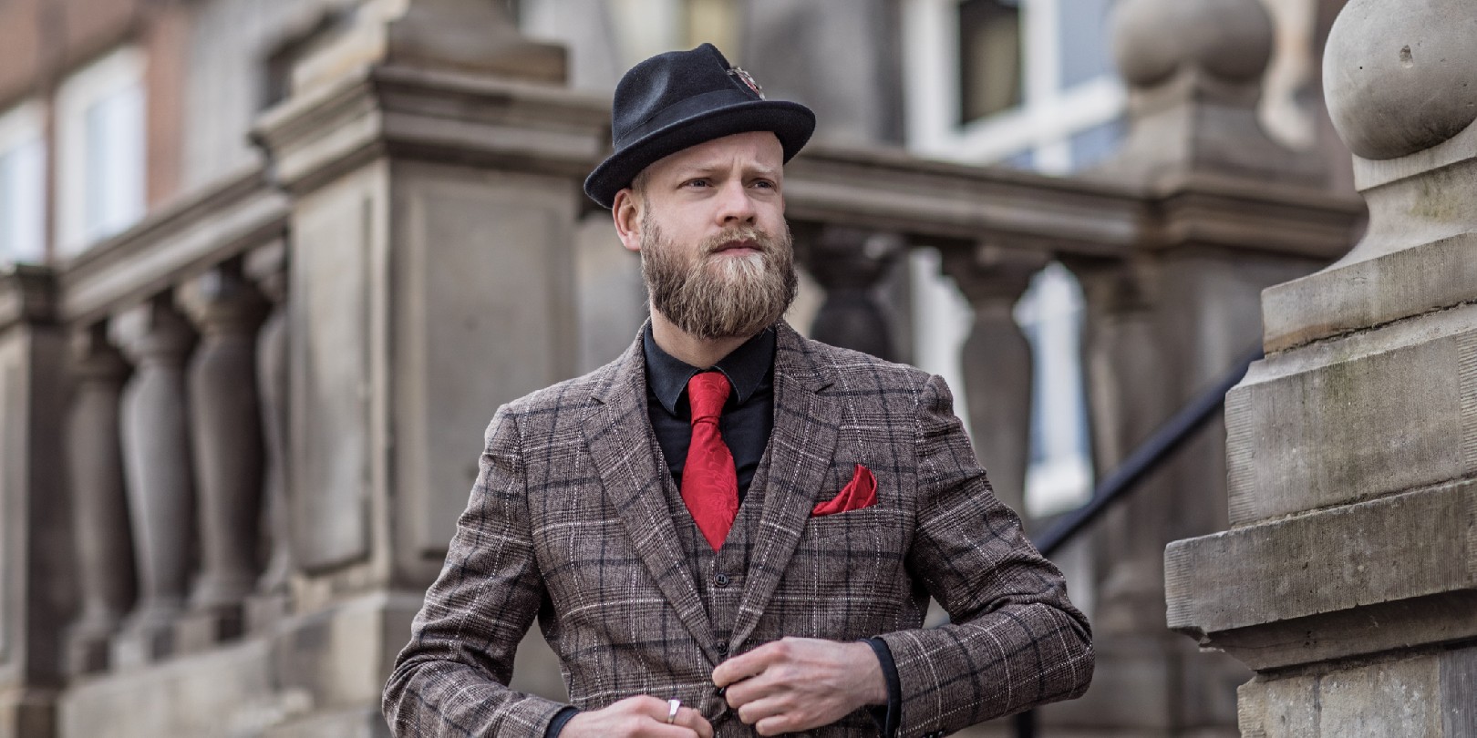 Portrait of a vintage Gangster Man in an old city