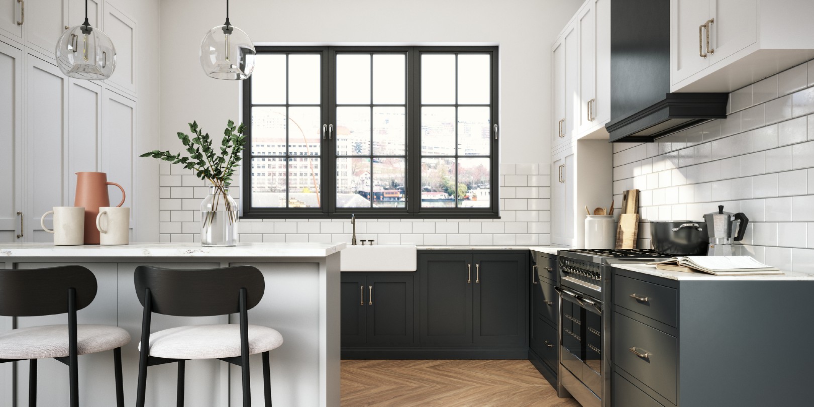 white-subway-tile the-independence Interior design of elegant kitchen with black and white elements