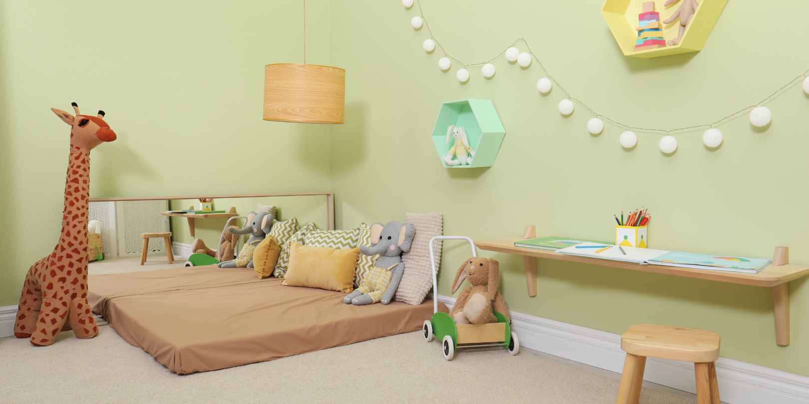 Montessori Bedroom Interior with Floor Bed and Toys